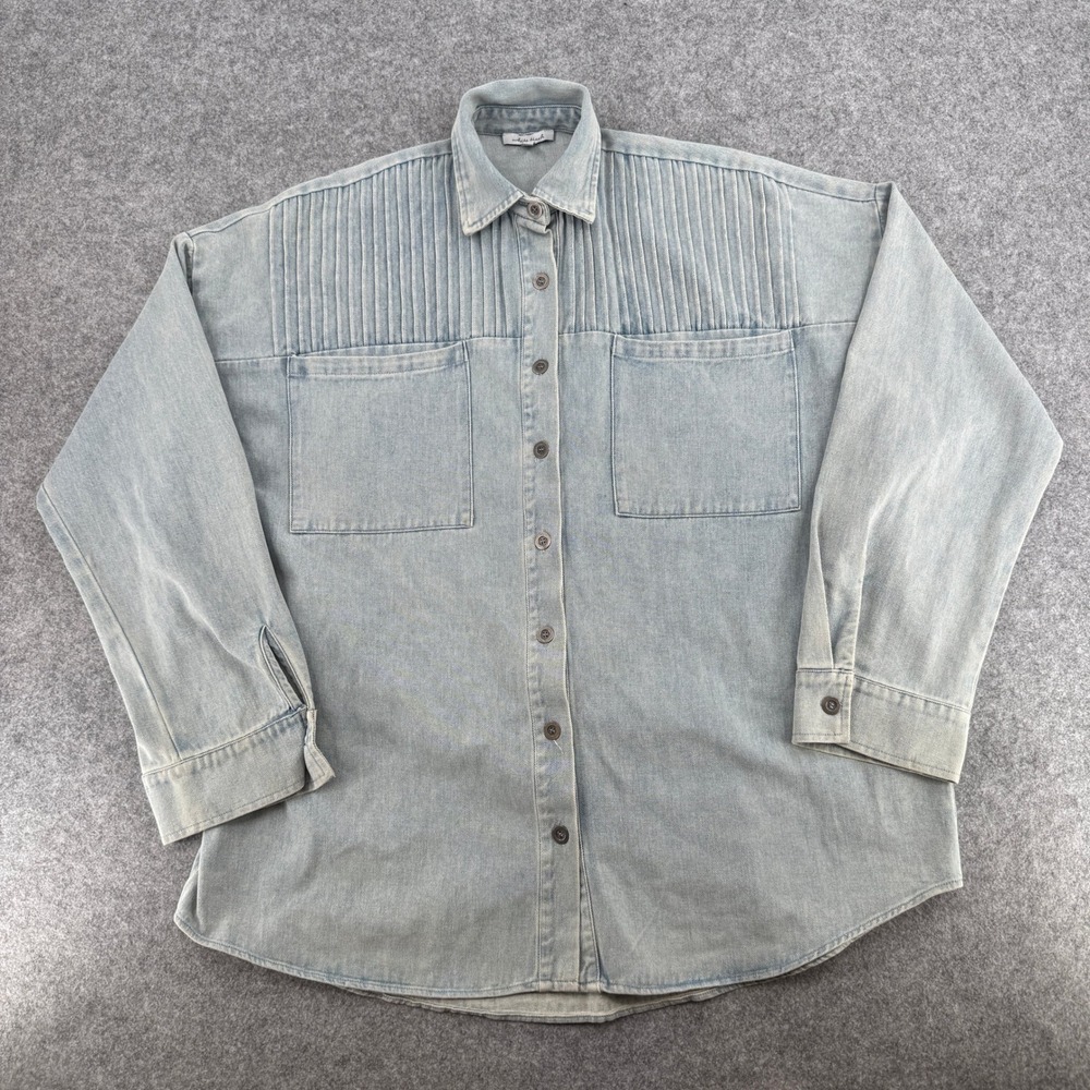 White Birch Mens XL Blue Denim Pintuck Pleated Button Down Shirt Light Wash 575